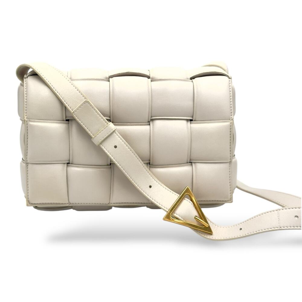 Padded Cassette Bag White Maxi Intrecciato Leather